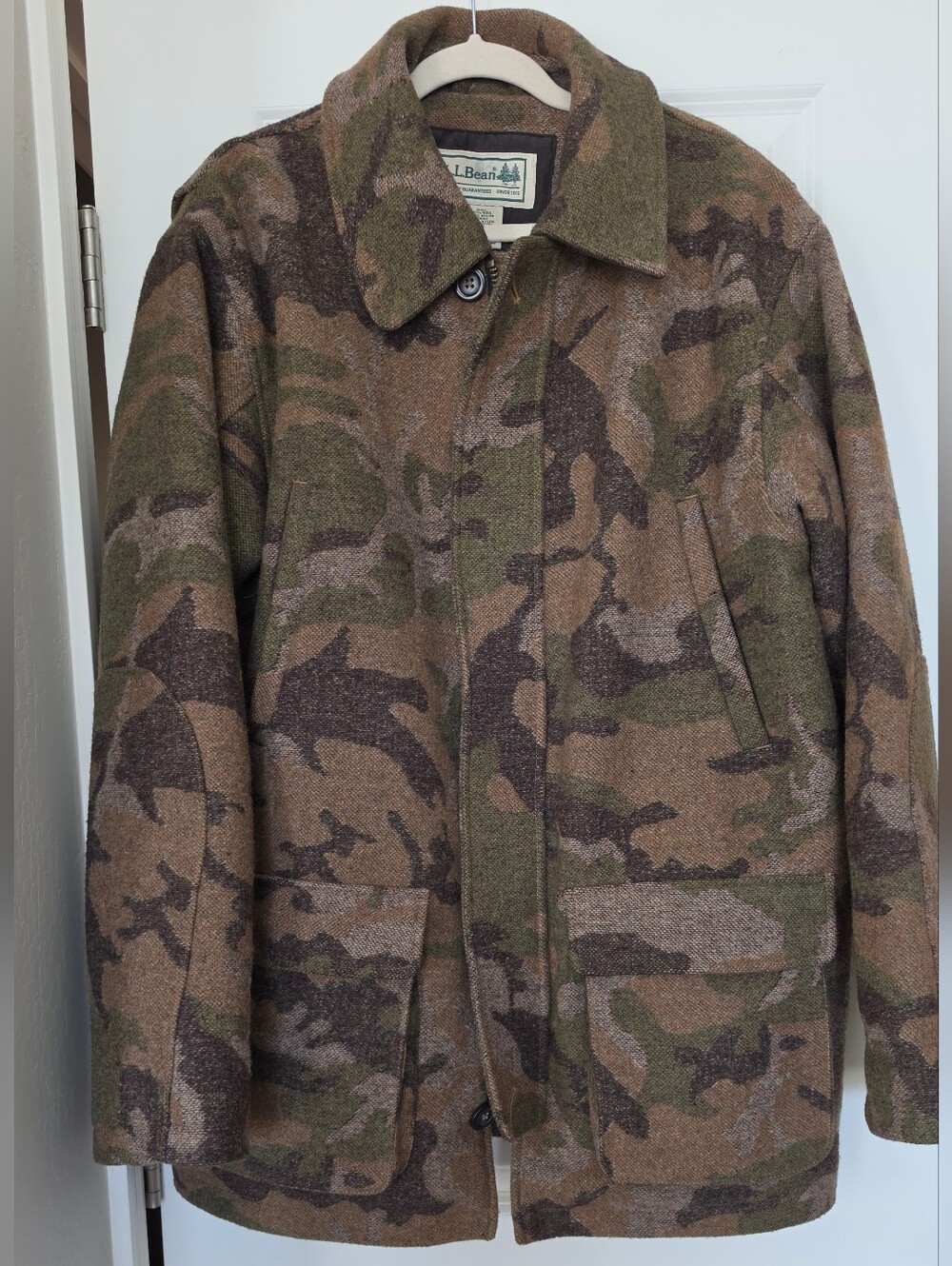 L.L. Bean Wool Camo Hunting Jacket Mens Large Insulated Field Coat Gorpcore - Picture 1 of 16